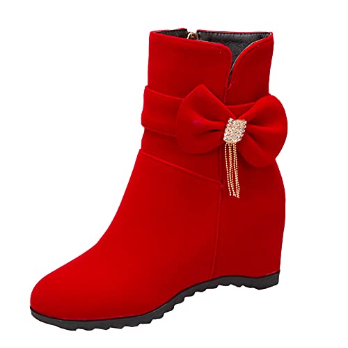 XINXINIO Damen Elegante Stiefeletten mit Keilabsatz und einfarbig (Rot, 39 EU) von XINXINIO