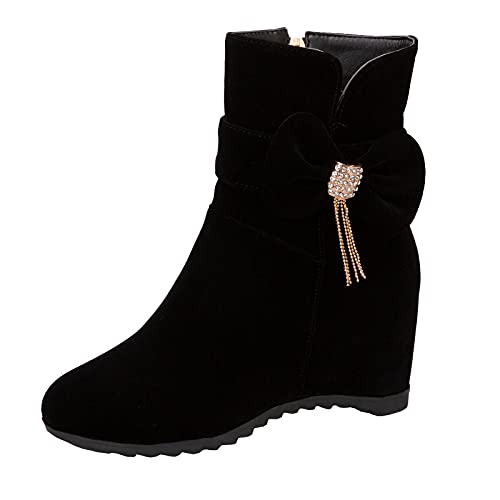 XINXINIO Damen Elegante Stiefeletten mit Keilabsatz und einfarbig (Schwarz, 34 EU) von XINXINIO