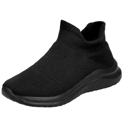 XINXINIO Damen Flachem Absatz Winter Sportschuhe Herren Slip-On Athletic Sneakers Wanderschuhe (Schwarz,45) von XINXINIO