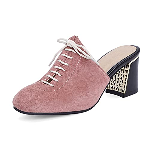 XINXINIO Damen Pantoletten mit Blockabsatz Schnürsandalen mit Slip-on (Helles Lila , 46) von XINXINIO