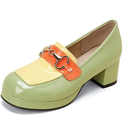 XINXINIO Damen-Plateau-Loafer mit Blockabsatz Slip-on-Pumps (Grün, 37 EU) von XINXINIO