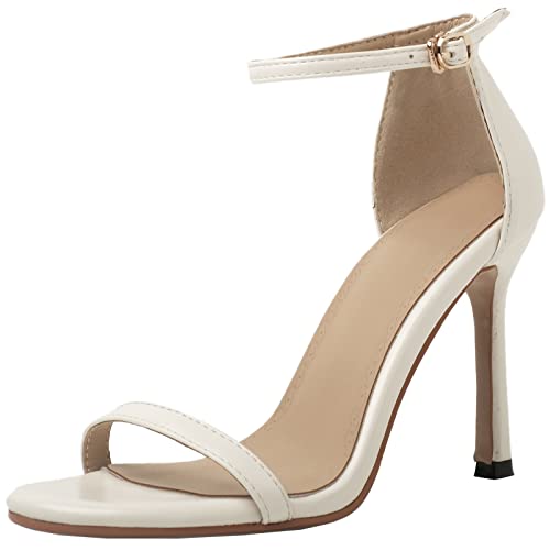 XINXINIO Damen Stiletto Absatz Anzugschuhe Offene Zehen Sandalen mit Absatz und Knöchelriemen (Weiß,32) von XINXINIO