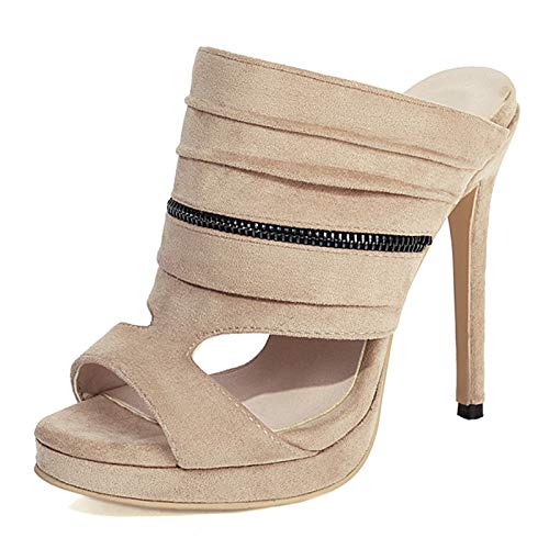 XINXINIO Damen Stiletto Open Toe Sandalen Hausschuhe mit Slip-on (Beige, 48) von XINXINIO