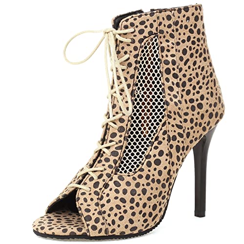 XINXINIO Damen Stiletto Schnürsandalen Peep Toe Stiefeletten für den Sommer (Leopard,38) von XINXINIO