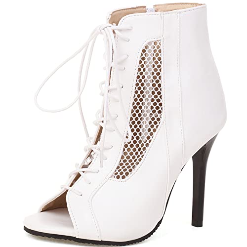 XINXINIO Damen Stiletto Schnürsandalen Peep Toe Stiefeletten für den Sommer (Weiß,40) von XINXINIO