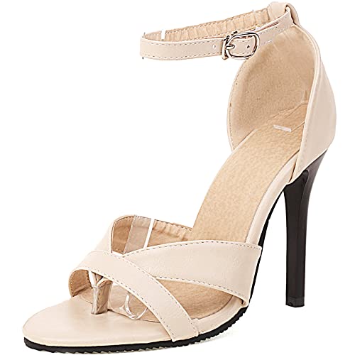 XINXINIO Elegante High Heel Sandaletten mit Fesselriemchen und Stiletto für Damen (Beige,39) von XINXINIO