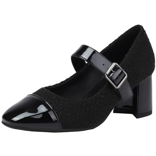XINXINIO Elegante Mary Jane Schuhe mit Runder Zehenblockabsatz für Damen Pumps mit Farbblockierung (Schwarz,44) von XINXINIO