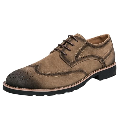 XINXINIO Herren Bequeme Brogue Schnürschuhe Rundkappe Weite Größen (Khaki, 40 EU) von XINXINIO