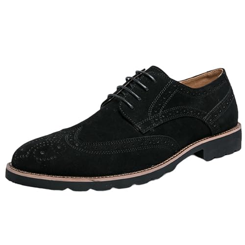 XINXINIO Herren Bequeme Brogue Schnürschuhe Rundkappe Weite Größen (Schwarz, 38 EU) von XINXINIO