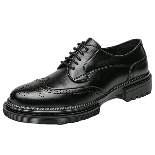 XINXINIO Herren Elegante Schnürschuhe Spitz Zehe Weite Größen - Brogue Design (Schwarz, 42 EU) von XINXINIO