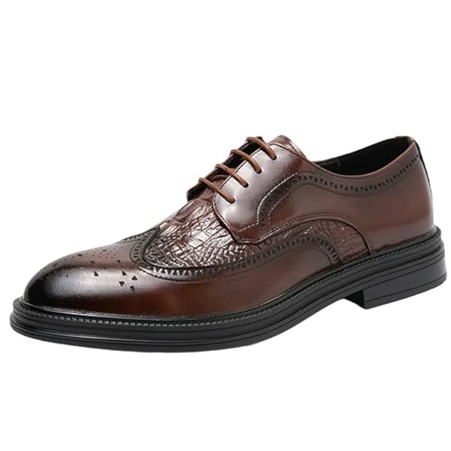 XINXINIO Herren Modische Schnürschuhe Spitz Zehe Mikrofaser - Brogue Design (Braun, 39 EU) von XINXINIO