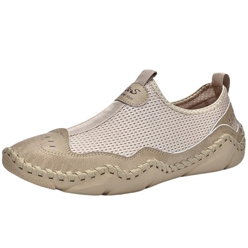 XINXINIO Herren Übergrößen Schlupf-Sneaker | Atmungsaktive Mesh Freizeitschuhe mit Rutschfester Sohle | Leichte Trekkingschuhe für Breite Füße Outdoor Alltag (Khaki, 44 EU) von XINXINIO