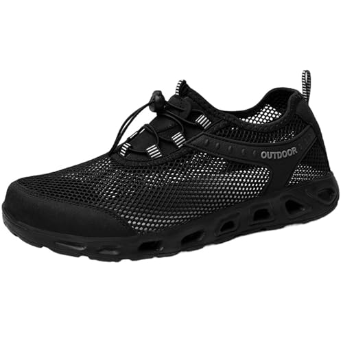 XINXINIO Herren Übergrößen Sportschuhe | Atmungsaktive Mesh Freizeitschuhe mit Elastischer Verschluss | Leichte Bequeme Sneaker für Outdoor & Alltag (Schwarz, 41 EU) von XINXINIO