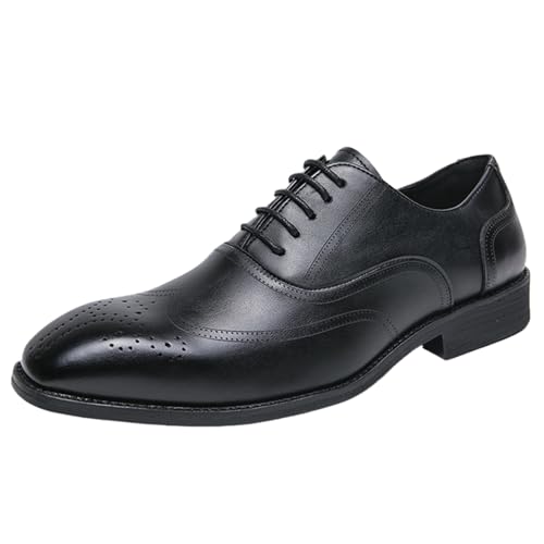 XINXINIO Herren rutschfeste Sohle Bequeme Schnürschuhe Spitz Zehe Weite Größen (Schwarz, 40 EU) von XINXINIO