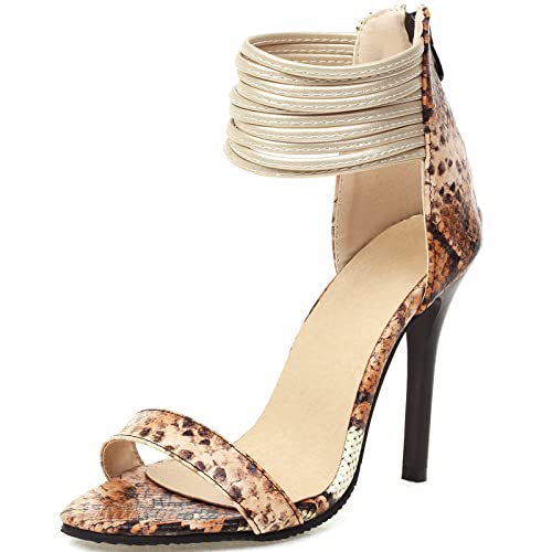 XINXINIO High Heel Sandaletten mit Offener Spitze und Reißverschluss für Damen (LEOPARD,36) von XINXINIO