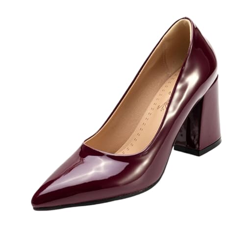 XINXINIO Pumps mit Spitzer Zehen und Blockabsatz | 8 cm Absatz Aus Glänzendem Synthetisches Lackleder | rutschfeste Gummisohle | Viel Farben Für Beruf & Freizeit (Burgund, 38 EU) von XINXINIO