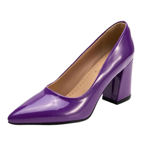 XINXINIO Pumps mit Spitzer Zehen und Blockabsatz | 8 cm Absatz Aus Glänzendem Synthetisches Lackleder | rutschfeste Gummisohle | Viel Farben Für Beruf & Freizeit (Dunkelviolett, 42 EU) von XINXINIO