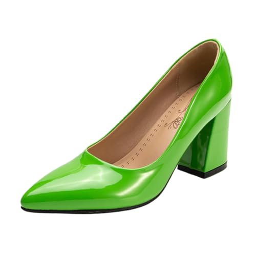 XINXINIO Pumps mit Spitzer Zehen und Blockabsatz | 8 cm Absatz Aus Glänzendem Synthetisches Lackleder | rutschfeste Gummisohle | Viel Farben Für Beruf & Freizeit (Grün, 34 EU) von XINXINIO