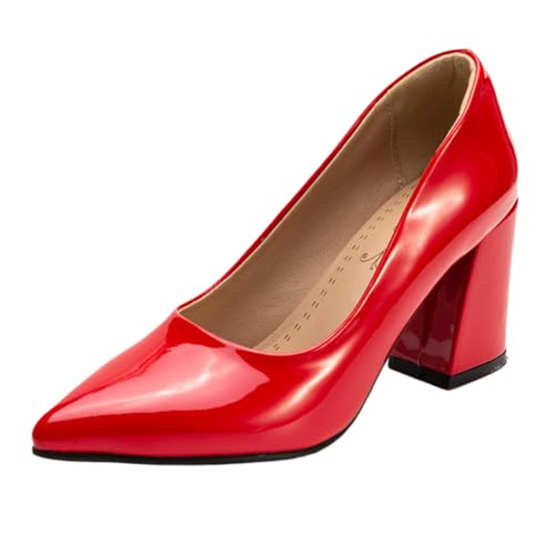 XINXINIO Pumps mit Spitzer Zehen und Blockabsatz | 8 cm Absatz Aus Glänzendem Synthetisches Lackleder | rutschfeste Gummisohle | Viel Farben Für Beruf & Freizeit (Rot, 43 EU) von XINXINIO