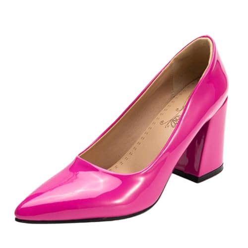 XINXINIO Pumps mit Spitzer Zehen und Blockabsatz | 8 cm Absatz Aus Glänzendem Synthetisches Lackleder | rutschfeste Gummisohle | Viel Farben Für Beruf & Freizeit (Rot1, 50 EU) von XINXINIO