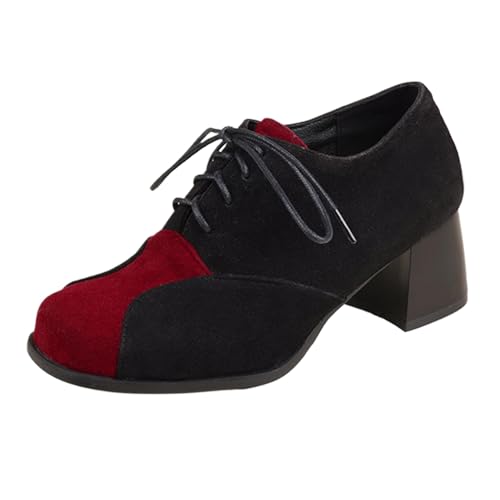 XINXINIO Quadratische Damen Schuhe mit Bindeband | 5,5cm Blockabsatz, rutschfeste Gummisohle, Vintage Stil, Für Büro & Alltag (Schwarz, 43 EU) von XINXINIO