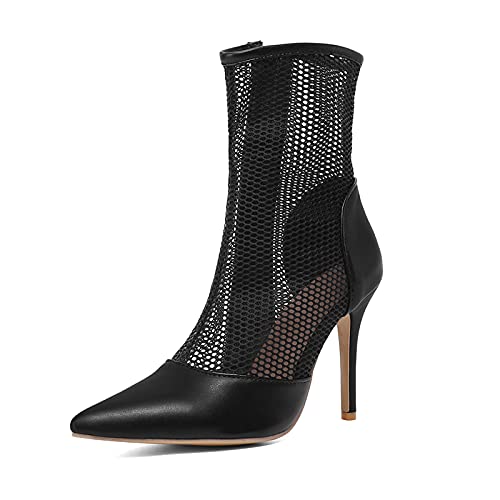 XINXINIO Sommerliche Cutout-Stiefeletten mit Spitzer Zehenpartie und Reißverschluss für Damen (Schwarz, 37) von XINXINIO