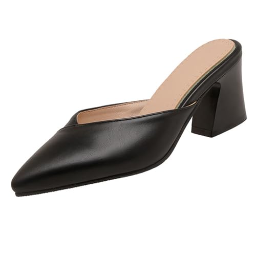XINXINIO Spitze Zehen Blockabsatz Schlupfschuhe | 6,5 cm Komfortabler Mittlerer Absatz | Rutschfeste Gummisohle | Atmungsaktives Futter für Büro & Alltag (Schwarz, 47 EU) von XINXINIO