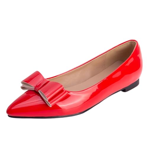 XINXINIO Spitze Zehen Flache Ballerinas | Zierliche Schleife & 1 cm Flache Absätze | rutschfeste Gummisohle | Viel Farben Für Beruf & Alltag (Rot, 39 EU) von XINXINIO