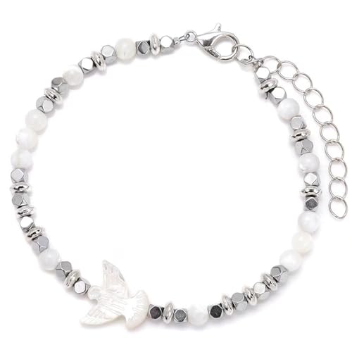 XINXINIO Verstellbares Muschelperlen Armband - Taube & Blumen Anhänger für Natur-Elegance (Weiß2) von XINXINIO