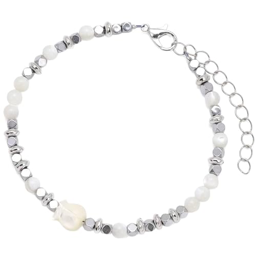 XINXINIO Verstellbares Muschelperlen Armband - Taube & Blumen Anhänger für Natur-Elegance (Weiß3) von XINXINIO