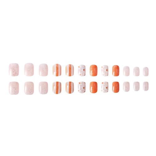 24 Stück kurze ovale Nägel zum Aufdrücken, Blumen, künstliche Nägel, Streifen, Acryl-Nägel, glitzernd, volle Abdeckung, zum Aufkleben auf Nägel für Damen 24 Stück kurze ovale Nägel zum Aufdrücken, Blumen, künstliche Nägel, Streifen, Acryl-Nägel, glitzernd, volle Abdeckung, zum Aufkleben auf Nägel für Damen von XINYIN