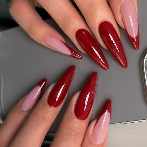 Elegante künstliche Nägel mit französischer Spitze, zum Aufdrücken auf Nägel, einfach anzubringen und zu entfernen, für Frauen und Mädchen, Kunstdekoration, 24 Stück von XINYIN