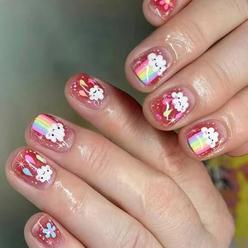 Kurze quadratische Nägel zum Aufdrücken, französische Spitzen, künstliche künstliche Acryl-Acryl-Klebstoffe für Frauen, transparent von XINYIN