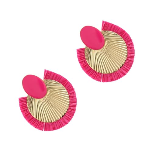 Modische Hängeohrringe in Fächerform mit Bastfaser-Dekoration, trendiger Ohrschmuck, geeignet für bequemes Tragen mit Quasten, Einheitsgröße, Wie beschrieben, Wie beschrieben von XINYIN