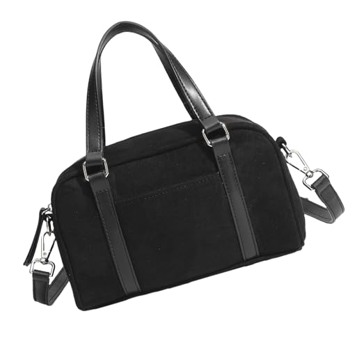 Stilvolle Handtasche aus Wildlederimitat mit Charm, geräumiger Tragegriff oben, Umhängetasche für Arbeit und täglichen Einkauf, Schwarz von XINYIN