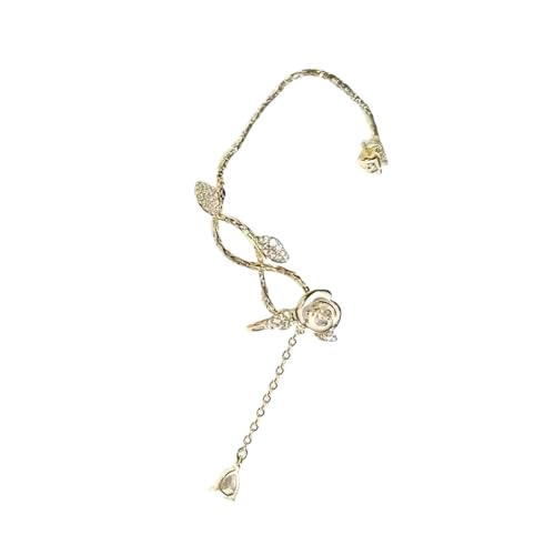 Stilvolle Ohrklemme mit funkelnden Zirkon Kamelien und Quasten Bequeme Ohrklemme Handgemachte Damen Statement Ohrring von XINYIN