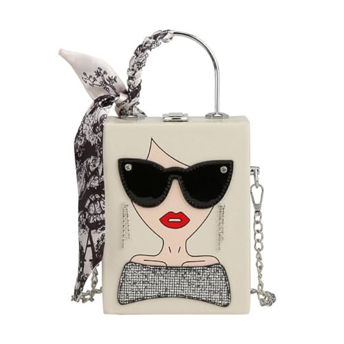 XINYIN Damenhandtasche mit Brille Stil Handtasche Kette Umhängetasche Umhängetasche Umhängetasche Freizeit Handtasche Vielseitige Handtasche Für Mädchen Frauen Quadratische Umhängetasche, weiß von XINYIN
