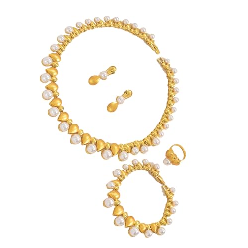 XINYIN Mehrzweck-Perlen-Halskette, Ohrringe, Ringe, Set, stabile Legierung, Schmuckzubehör für legere oder formelle Veranstaltungen, elegante Perlenkette und Set von XINYIN