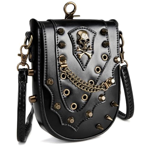 XINYIN Punk Skull Leder Crossbody Tasche für Damen, kleine Schulter-Geldbörse mit verstellbarem Riemen, Kostüm-Hüfttaschen für den täglichen Gebrauch, lässige Einkaufstasche XINYIN Punk Skull Leder Crossbody Tasche für Damen, kleine Schulter-Geldbörse mit verstellbarem Riemen, Kostüm-Hüfttaschen für den täglichen Gebrauch, lässige Einkaufstasche von XINYIN