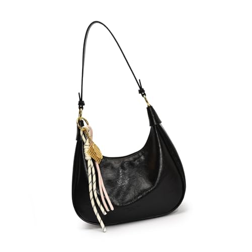 XINYIN Retro-Umhängetasche für Damen, elegante Handtasche, PU-Leder, Unterarm-Geldbörse mit Seilgeflecht, Anhänger, für Arbeit, Partys oder Verabredungen, modische Pendlertasche, Schwarz , One Size XINYIN Retro-Umhängetasche für Damen, elegante Handtasche, PU-Leder, Unterarm-Geldbörse mit Seilgeflecht, Anhänger, für Arbeit, Partys oder Verabredungen, modische Pendlertasche, Schwarz , One Size von XINYIN