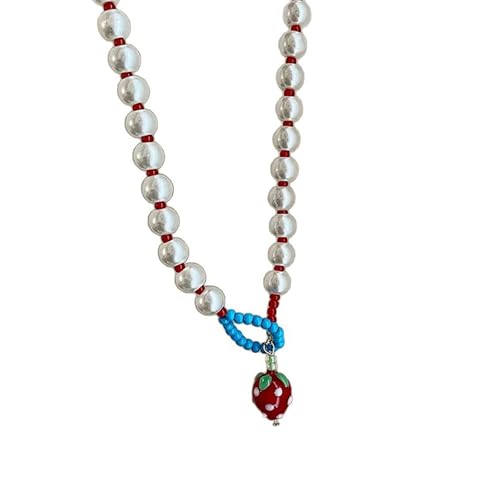 XINYIN Skurrile rote Erdbeer-Perlenschmuck für Jugendliche, künstlerische, handgefertigte Halskette, geeignet für Schulveranstaltungen oder Feiertage, niedliches Erdbeer-Schmuck-Set von XINYIN