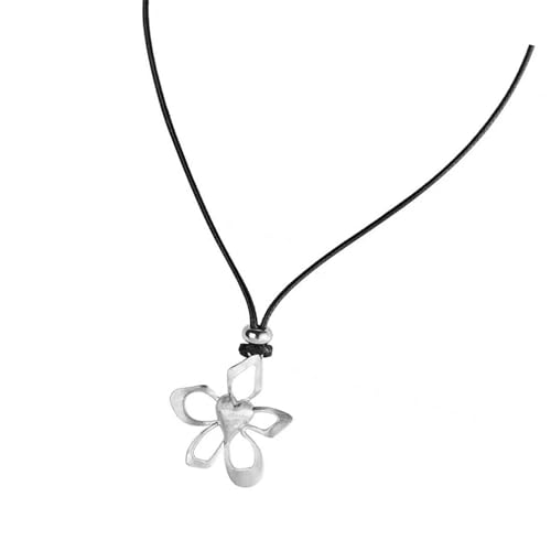 XINYIN Verstellbare Halskette mit hohlem Blumen-Anhänger mit schwarzem Wachs-Seil, stilvoller Schmuck für Sie, verstellbare hohle Blumen-Anhänger-Halskette von XINYIN