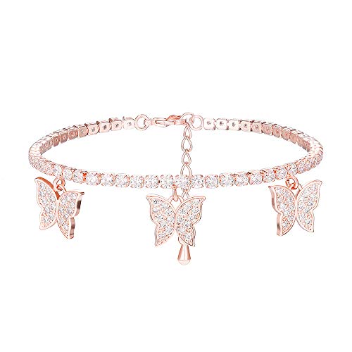 XINYIXIN Schmetterling Tennis Armband für Damen, Rose Gold und Silber plattiert Kette verstellbares Handgelenk Armband mit Cubic Zirkonia Kristall von Xinyixin