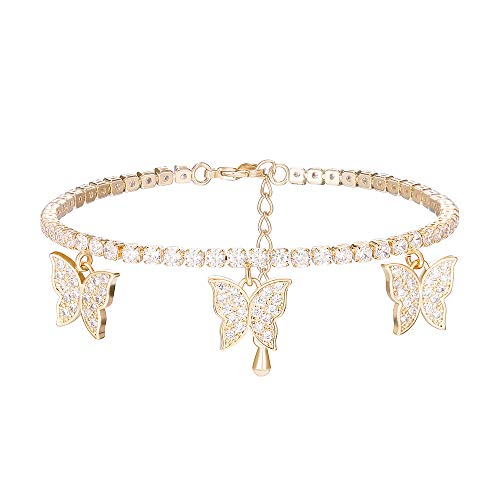 XINYIXIN Schmetterling Tennis Armband für Damen, Rose Gold und Silber plattiert Kette verstellbares Handgelenk Armband mit Cubic Zirkonia Kristall von Xinyixin