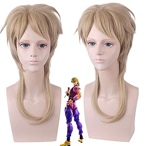 45Cm Blonde Mittlere Frisur Jojos Bizarres Abenteuer Dio Brando Cosplay Perücke Hitzebeständige Synthetische Haarperücken + Perückenkappe Pl-249 von XINYIYI