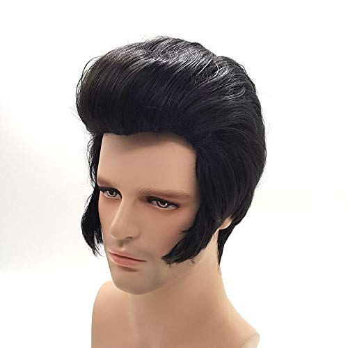 Herren Rock Sänger Elvis Aron Presley Cosplay Perücke Party Elvis Presley Schwarz Synthetisches Haar Party Kostüm Perücken + Perücke Cap Herren Rock Sänger Elvis Aron Presley Cosplay Perücke Party Elvis Presley Schwarz Synthetisches Haar Party Kostüm Perücken + Perücke Cap von XINYIYI