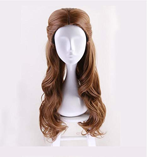 Movie Beauty and the Beast Princess Belle Cosplay Wig Brown Long Wavy Synthetic Hair Wigs + Wig Cap von XINYIYI