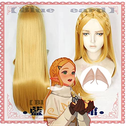 Prinzessin Zelda Cosplay Perücken Elfenohren Die Legende Von Zelda Atem Der Wilden Hitze Beständige Synthetische Lange Geflochtene Haarperücken 80 Cm Perücke Und Ohren von XINYIYI