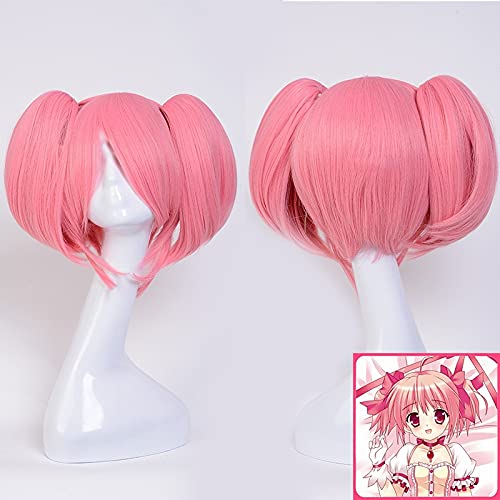 Puella Magi Madoka Magica Kaname Madoka Cosplay Perücken Für Frauen Weibliche Kunsthaar Perücke 35Cm Mit Zwei Pferdeschwanz Synthetic Hair Pink von XINYIYI