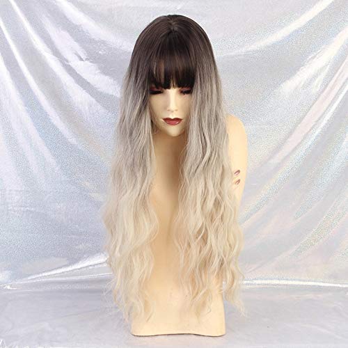 RTGFS Long Synthetic Water Wave Wigs With Bangs Natural Curly Dark Brown Wigs For Women Cosplay Wigs Heat Resistant Fiber Wigs Lc222-1 lc202-2 von XINYIYI